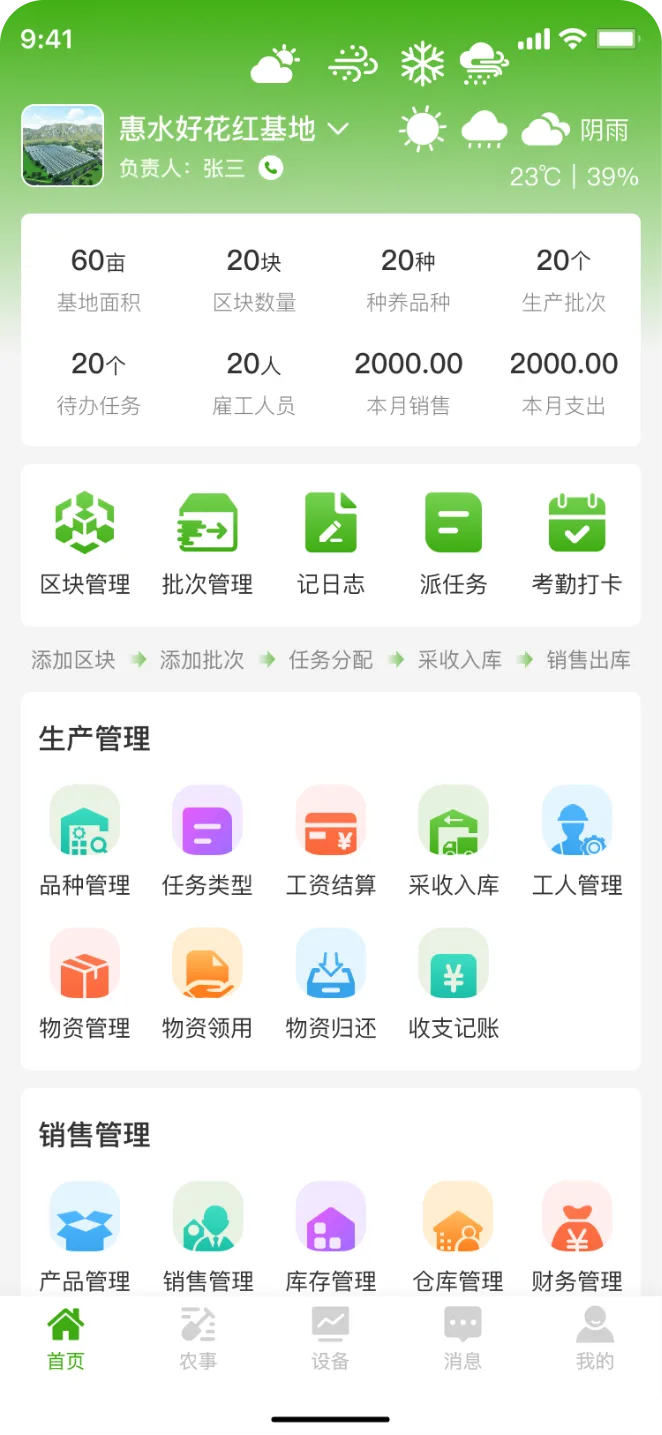黔农耘APP农场总览界面